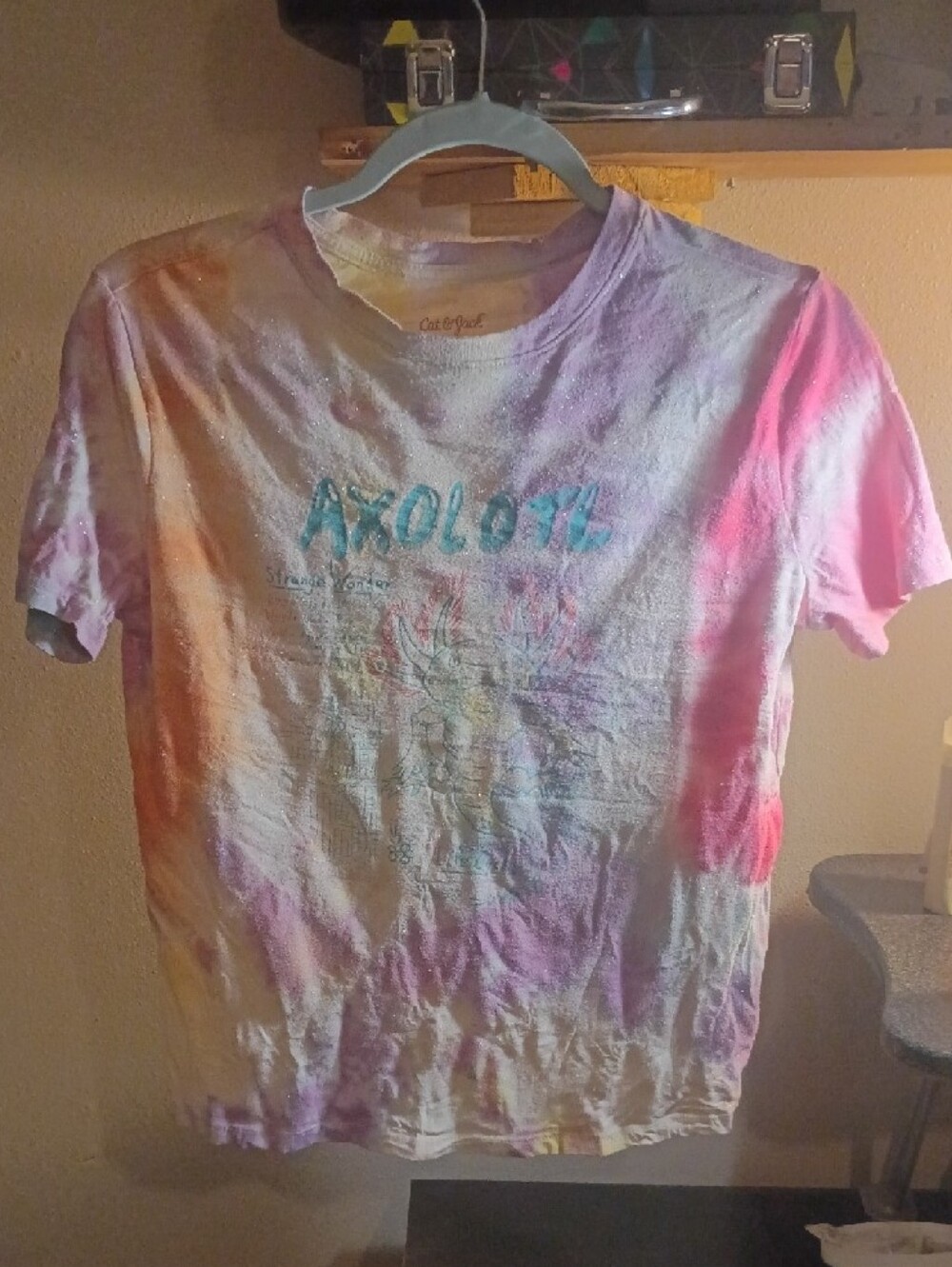 Cat & Jack Custom At Home Tie-Dyed/Glittery Short Sleeve T-shirt Kids Size Large